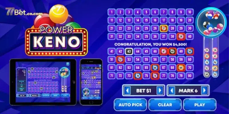 Trò chơi quay số Keno 77BET mang đến không gian giải trí, kiếm tiền cực hiệu quả.